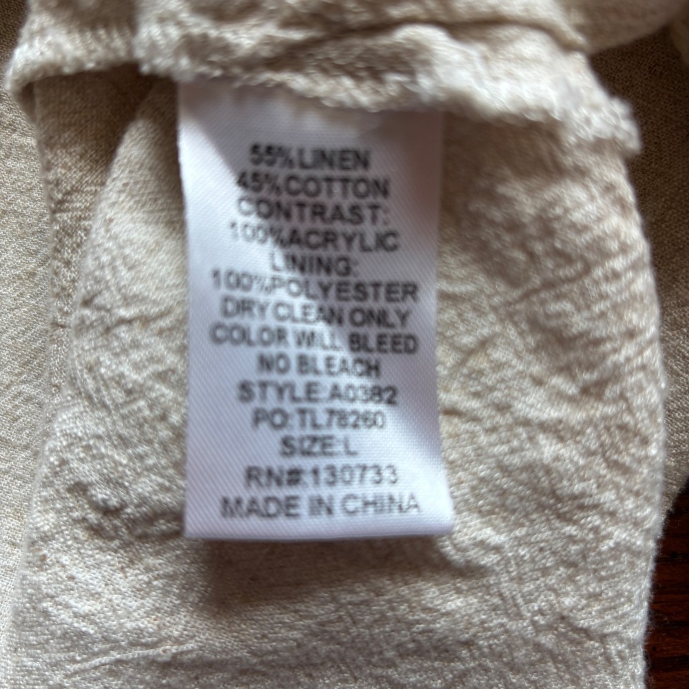 Umgee Linen Blend Crochet Boho Granny Square Sleeve Blouse Top Tan Multi L A0382 - Picture 8 of 12